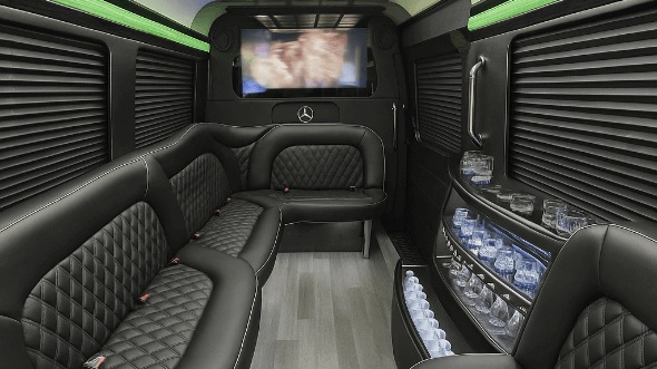 Interior of Charter Bus Company Orlando's 14 Passenger Sprinter Limousine in Orlando